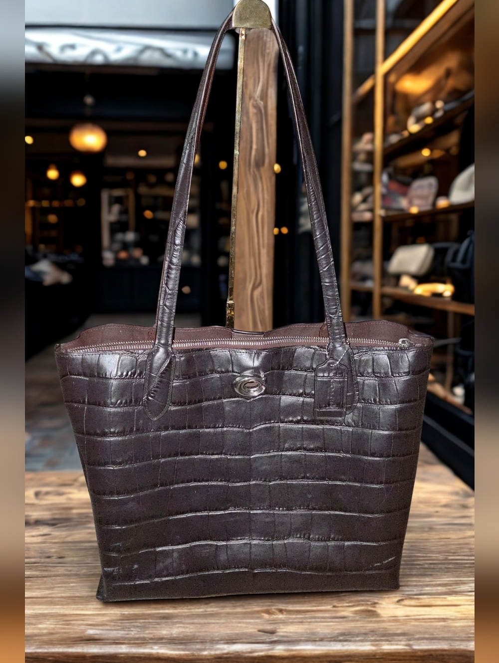 Coach Croc-Embossed Willow Leather Tote